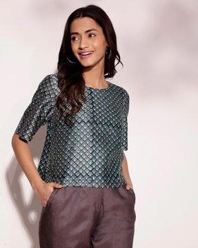 women block print regular fit top