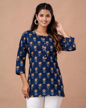 women block print regular fit tunic