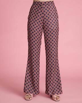 women block print relaxed fit pants with insert pockets