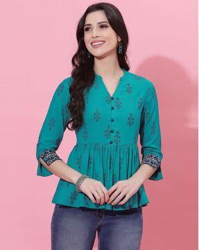 women block print relaxed fit top