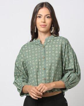 women block print relaxed fit top