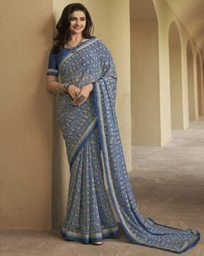 women block print saree with contrast border