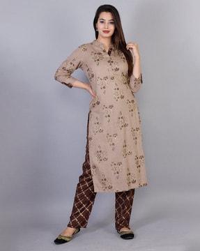 women block print straight kurta & pants set