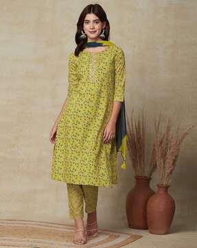 women block print straight kurta set