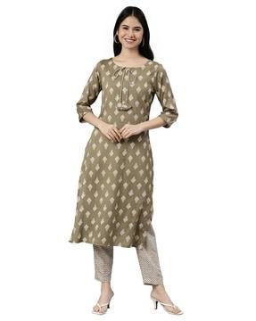 women block print straight kurta set