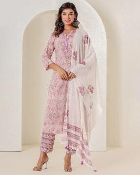 women block print straight kurta set