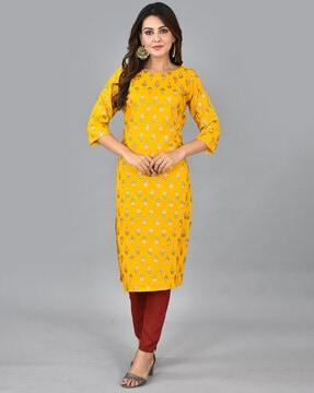 women block print straight kurta set