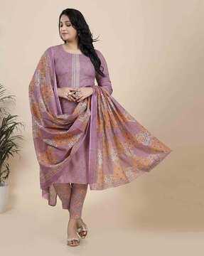 women block print straight kurta set