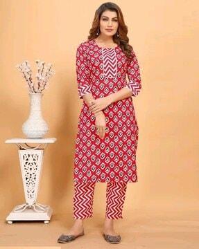 women block print straight kurta set