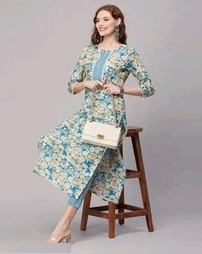 women block print straight kurta set