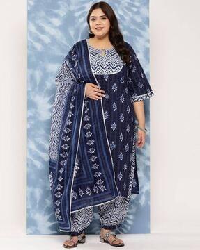 women block print straight kurta set