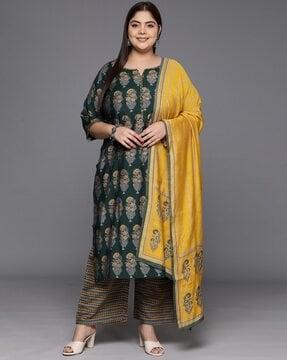 women block print straight kurta set