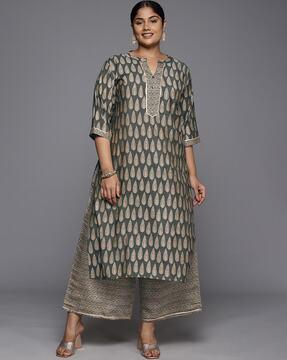 women block print straight kurta set