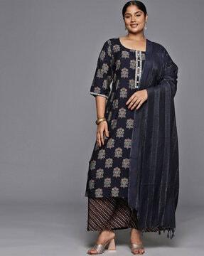 women block print straight kurta set