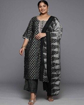 women block print straight kurta set