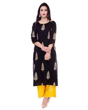 women block print straight kurta suit set