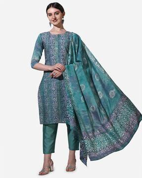 women block print straight kurta suit set