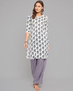 women block print straight kurta