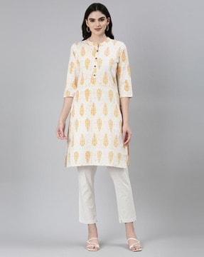 women block print straight kurta