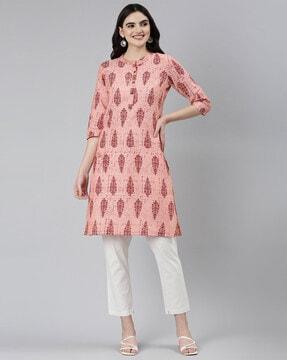 women block print straight kurta