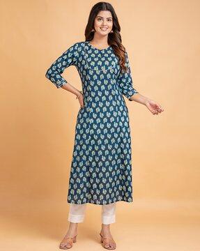 women block print straight kurta