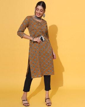 women block print straight kurta