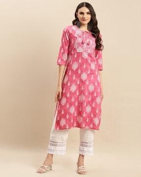 women block print straight kurta