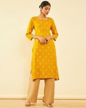 women block print straight kurta