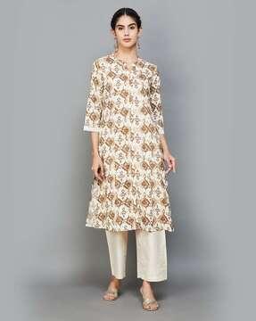 women block print straight kurta