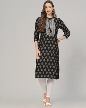 women block print straight kurta