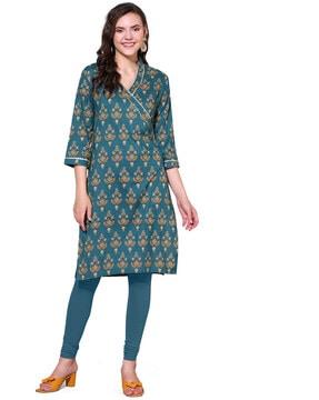 women block print straight kurta