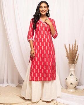 women block print straight kurta