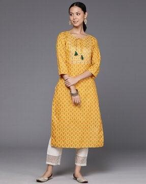 women block print straight kurta