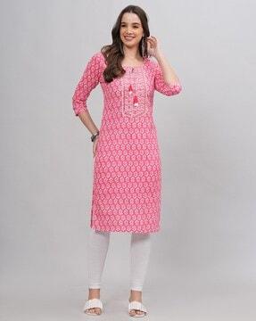 women block print straight kurta