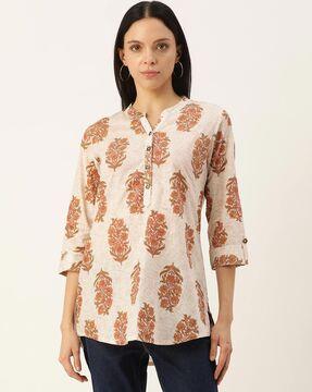 women block print straight tunic