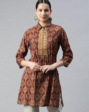 women block print straight tunic