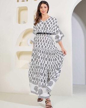 women block print tiered dress