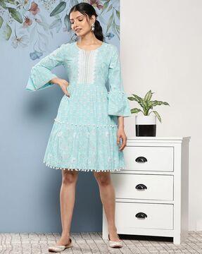women block print tiered dress
