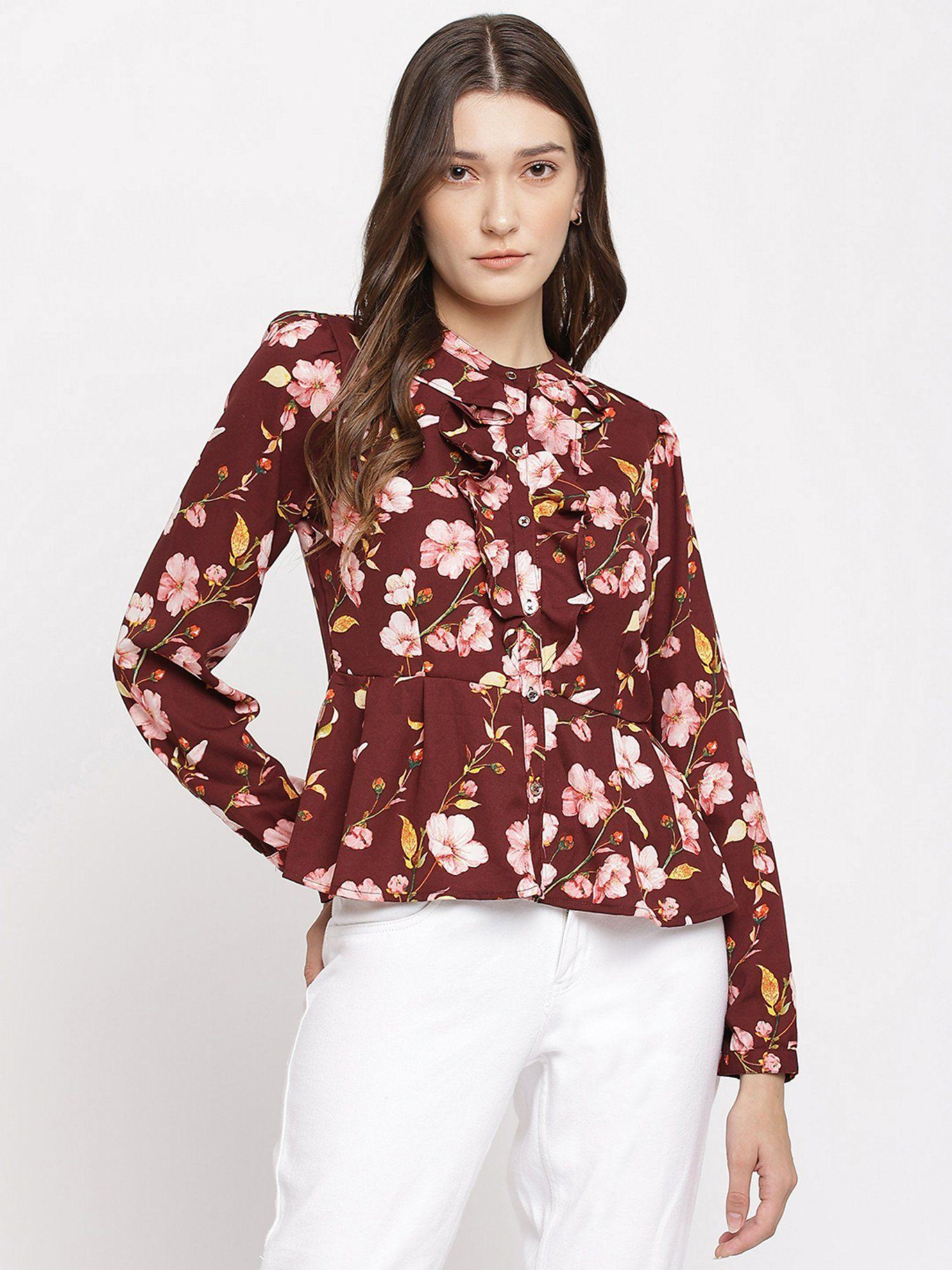 women blouse maroon top