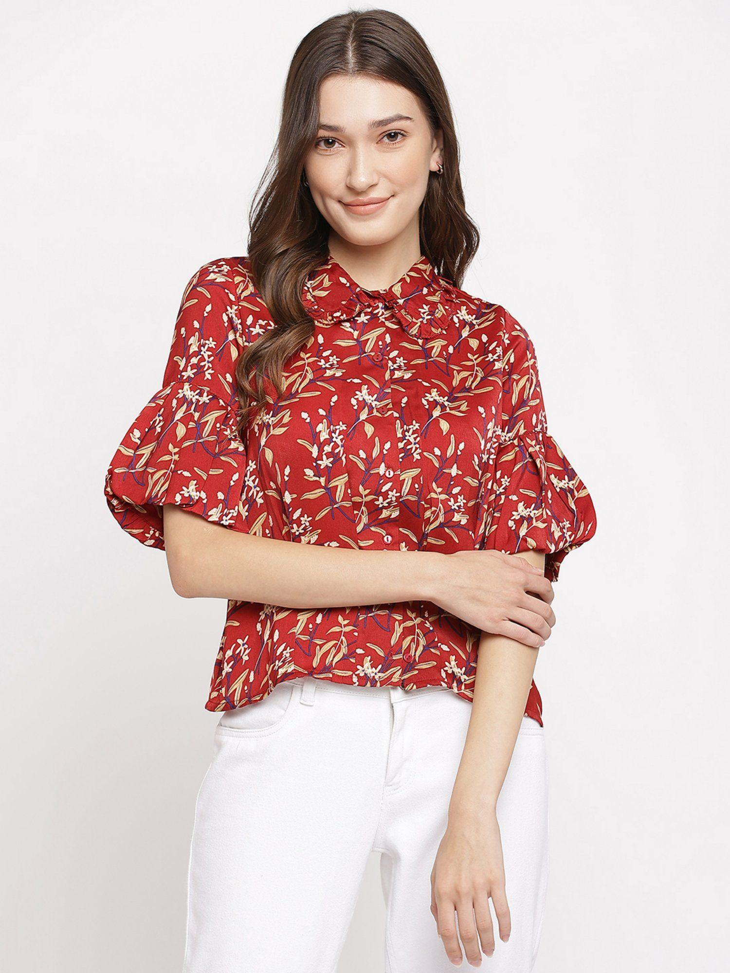 women blouse red top