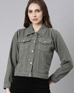 women blouson jacket with button-closure