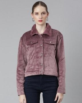 women blouson jacket with button-closure