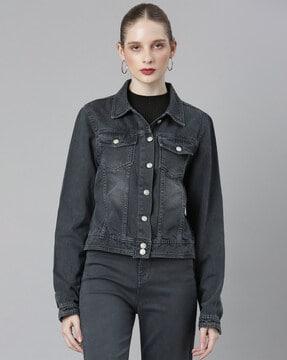 women blouson jacket with button-closure