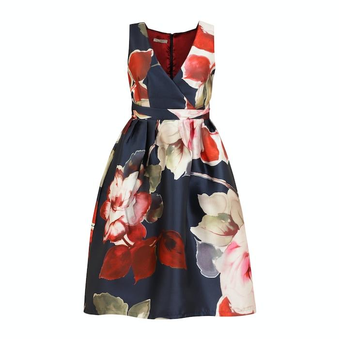 women blue all-over floral print skater dress