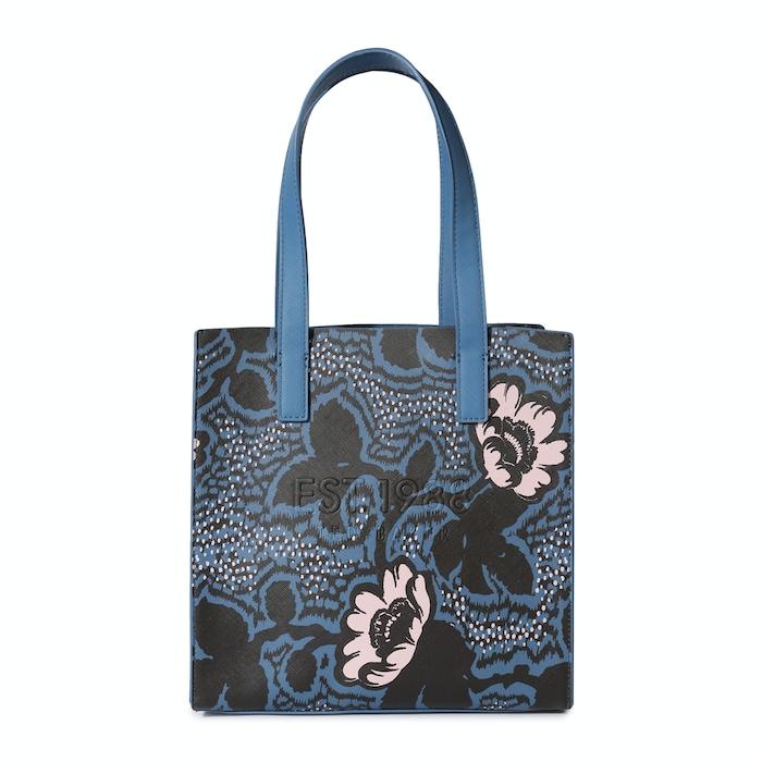 women blue all-over floral print tote bag