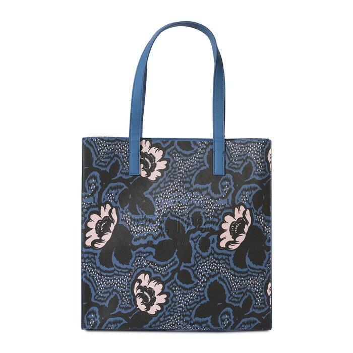 women blue all-over floral print tote bag
