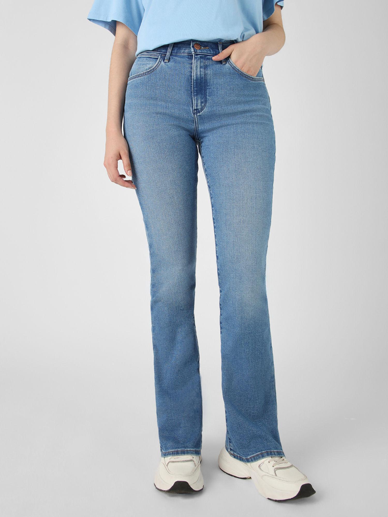 women blue boot cut fit high rise jeans