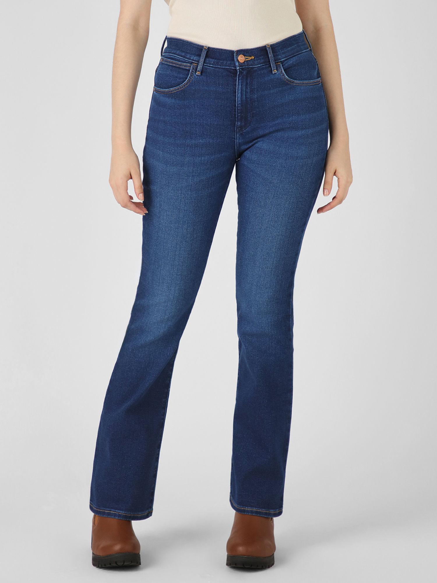 women blue boot cut fit high rise jeans