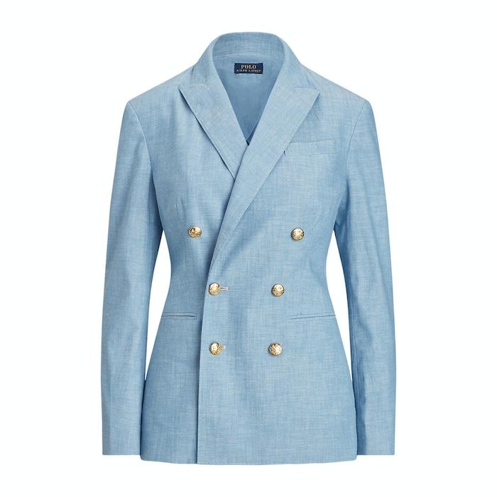 women blue chambray cotton casual jacket