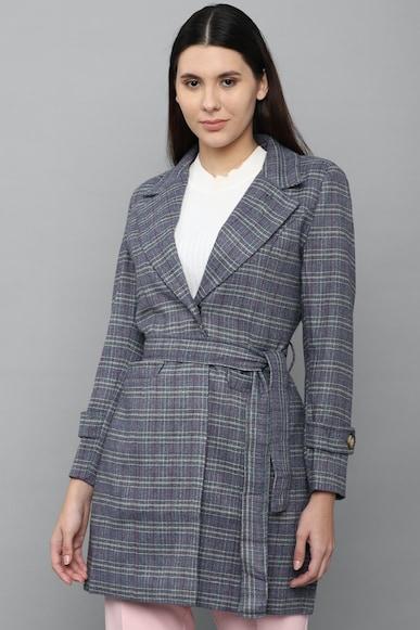 women blue check casual jacket